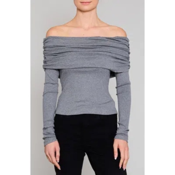MELLODAY Gray Off-the-Shoulder Sweater with Elegant Drape size large - Picture 1 of 8